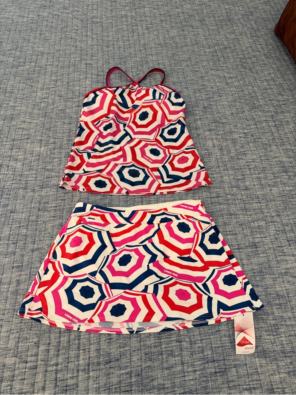 Lands' End Pink Navy White Geometric Tankini with Skort